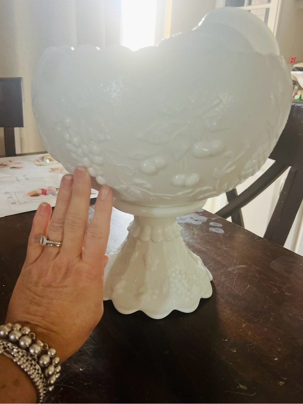 White Milk Glass punch Bowl with 12 cups pristine condition